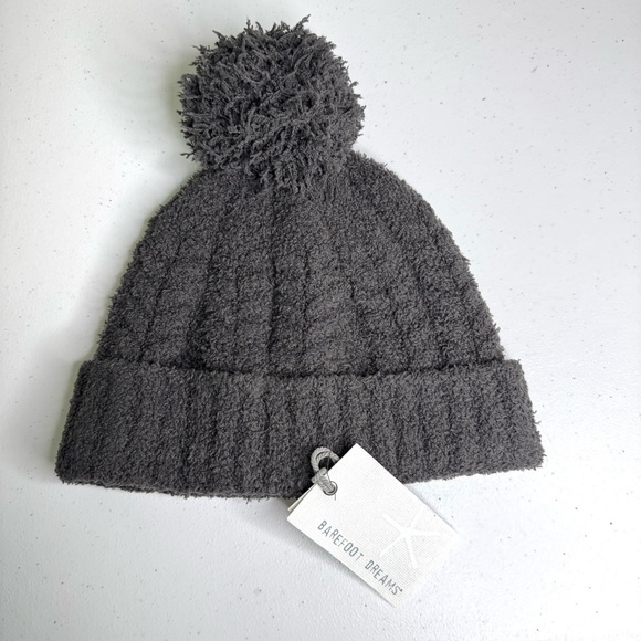 Barefoot Dreams CozyChic Cable Dark Brown Beanie W/Pom Pom OS